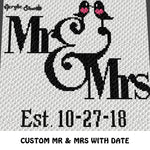 Custom Personalized Mr and Mrs Love Birds with Custom Est Date crochet graphgan blanket pattern; c2c, cross stitch graph; pdf
