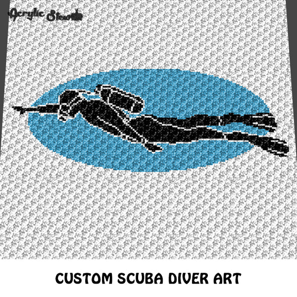 Custom Scuba Diver with Bubbles Art crochet graphgan blanket pattern; c2c, cross stitch graph; pdf download; instant download