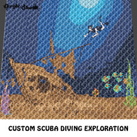Custom Scuba Diver Exploration Nautical Themed Underwater crochet graphgan blanket pattern; c2c, cross stitch graph; pdf download; instant download