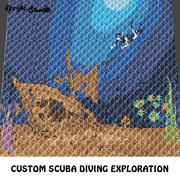 Custom Scuba Diver Exploration Nautical Themed Underwater crochet graphgan blanket pattern; c2c, cross stitch graph; pdf download; instant download