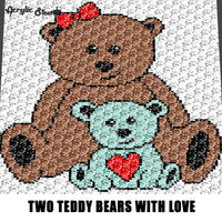 Big Teddy Bear and Little Teddy Bear With Love Heart crochet graphgan blanket pattern; graphgan pattern, c2c, knitting, cross stitch graph; graph chart; pdf download; instant download