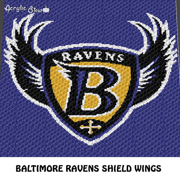 Baltimore Ravens NFL Football Team Shield and Wing Logo Design crochet graphgan blanket pattern; c2c, cross stitch graph; pdf download; instant download