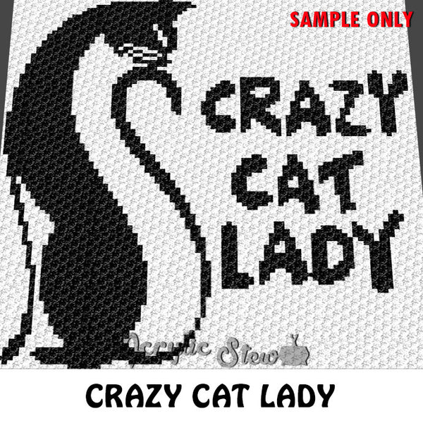 Crazy Cat Lady Quote crochet blanket pattern; c2c, cross stitch graph; instant download