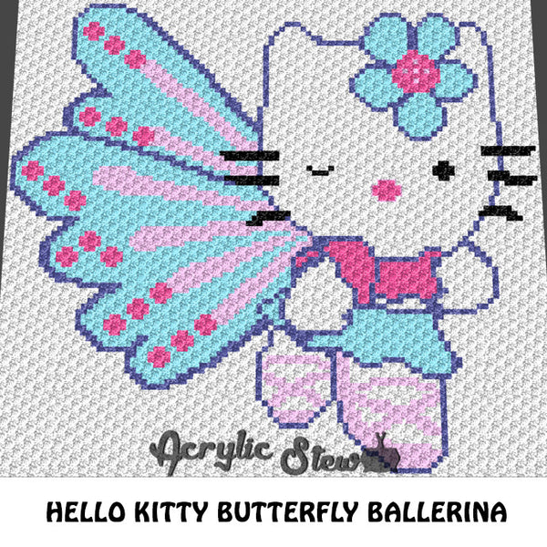 Hello Kitty Butterfly Ballerina C2C crochet blanket pattern; graphgan; afghan; graphgan pattern, cross stitch; pdf download; instant download
