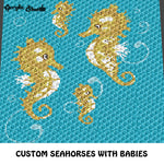Custom Gold Seahorses With Babies Underwater crochet graphgan blanket pattern; c2c, cross stitch graph; pdf download; instant download