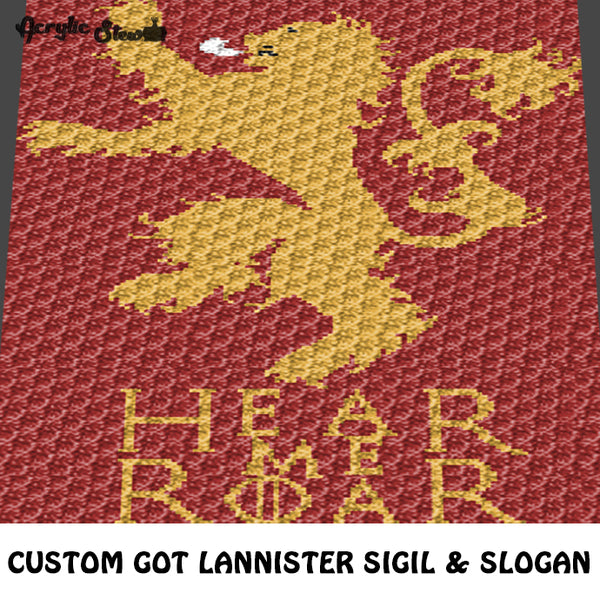 Custom Game of Thrones House Lannister Sigil and Slogan Television Show crochet graphgan blanket pattern; c2c, cross stitch graph; pdf download; instant download