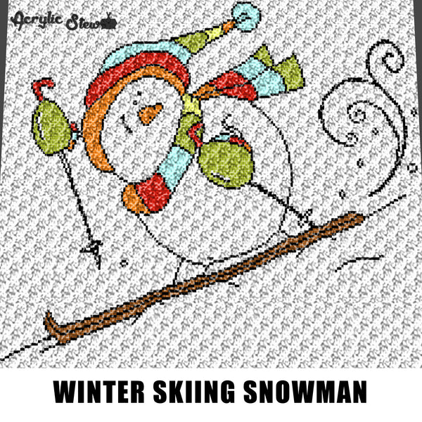 Skiing Snowman Winter Wonderland Themed Snow Art crochet graphgan blanket pattern; c2c, cross stitch graph; pdf download; instant download