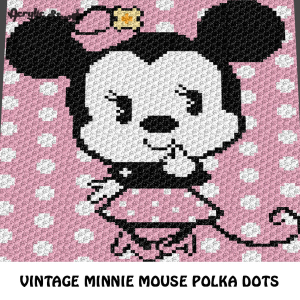 Vintage Minnie Mouse Disney Cartoon Character Flower Hat Polka Dot crochet graphgan blanket pattern; graphgan pattern, c2c, cross stitch graph; pdf download; instant download