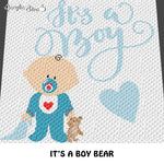 It's A Boy Baby Typography and Teddy Bear Baby Shower crochet graphgan blanket pattern; c2c, cross stitch graph; pdf download; instant download