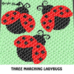 Three Marching Ladybugs Spring Animal Art crochet graphgan blanket pattern; c2c, cross stitch graph; pdf download; instant download