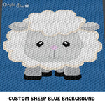 Custom Cute Little Sheep Navy Background crochet cushion pattern; c2c, cross stitch graph; instant download