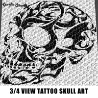Three Quarter View Human Skull Tattoo Alpha Art C2C crochet graphgan blanket pattern; afghan; graphgan pattern; cross stitch; graph; pdf download; instant download