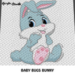 Baby Bugs Bunny Looney Tunes Cartoon Character crochet graphgan blanket pattern; c2c, cross stitch graph; pdf download; instant download