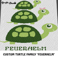 Custom Baby Mommy Daddy Turtle Family Personalized With Name crochet graphgan blanket pattern; c2c, cross stitch graph; pdf download; instant download