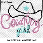 Country Girl Quote Typography Cowgirl Hat Country Western Star crochet graphgan blanket pattern; c2c, cross stitch graph; pdf download; instant download