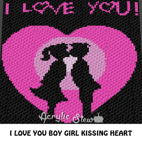 I Love You Boy Girl Kissing C2C crochet blanket pattern; afghan; graphgan pattern, c2c, cross stitch graph; pdf download; instant download