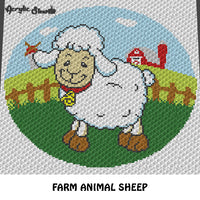 Adorable Sheep Farm Animal Barn Windmill crochet blanket pattern; c2c, cross stitch graph; instant download