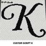 Custom Personalized Script Letter K crochet blanket pattern; graphgan pattern, c2c, cross stitch graph; pdf download; instant download