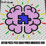 Brain With Autism Puzzle Piece Autism Awareness Multi-Color Art crochet graphgan blanket pattern; c2c; single crochet; cross stitch; graph; pdf download; instant download