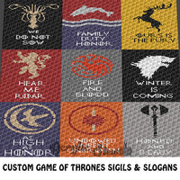 Custom Game of Thrones Sigils and Slogans crochet blanket pattern; c2c, cross stitch graph; instant download