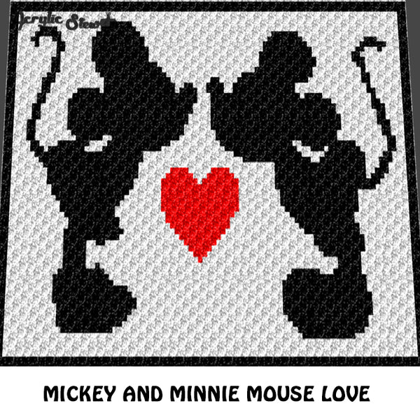 Mickey Mouse and Minnie Mouse Kissing With A Heart Disney Cartoon Movie Characters crochet graphgan blanket pattern; graphgan pattern, c2c; single crochet; cross stitch; graph; pdf download; instant download