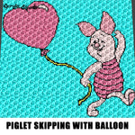 Piglet Skipping With Heart Balloon Winnie the Pooh Cartoon Character crochet graphgan blanket pattern; c2c, cross stitch; graph; pdf download; instant download