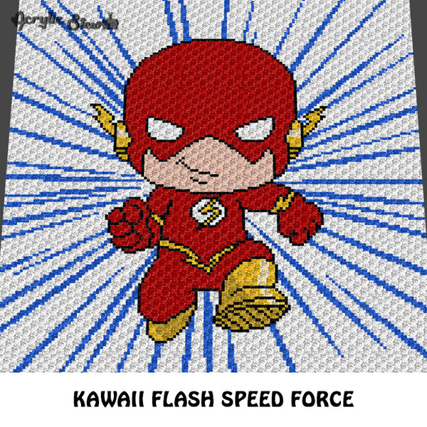 The Flash Kawaii Chibi Mini DC Comics Superhero Television Cartoon crochet graphgan blanket pattern; graphgan pattern, c2c; single crochet; cross stitch; graph; pdf download; instant download