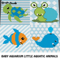 Baby Aquarium Turtle Fish Whale and Snail Little Aquatic Animals crochet graphgan blanket pattern; c2c, cross stitch graph; pdf download; instant download