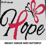 Breast Cancer Ribbon Hope Typography Butterfly Breast Cancer Awareness crochet graphgan blanket pattern; c2c, cross stitch graph; pdf download; instant download