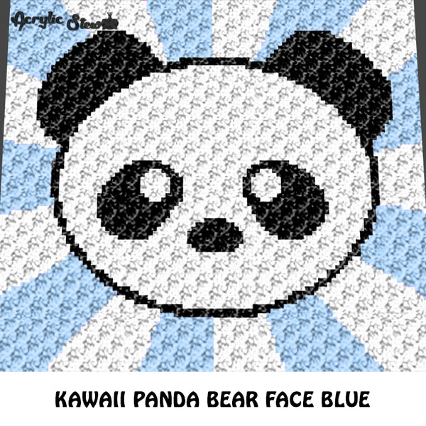 Kawaii Panda Face Baby Animals Blue Background Endangered Species crochet graphgan blanket pattern; graphgan pattern, c2c, cross stitch graph; pdf download; instant download