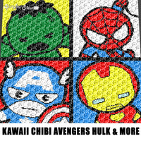 Kawaii Chibi Mini Marvel Avengers Superheroes Spiderman The Hulk Captain America Iron Man crochet graphgan blanket pattern; graphgan pattern, c2c, single crochet; cross stitch; graph; pdf download; instant download