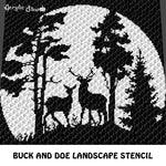 Buck and Doe Forest Landscape Stencil Art crochet graphgan blanket pattern; c2c, cross stitch graph; pdf download; instant download