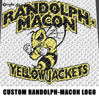 Custom Randolph Macon Yellow Jackets Mascot Logo crochet graphgan blanket pattern; c2c; single crochet; cross stitch; graph; pdf download; instant download