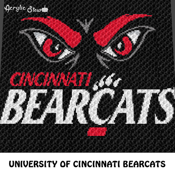 University of Cincinnati UC Bearcats Ohio College Logo and Mascot Design crochet graphgan blanket pattern; graphgan pattern, c2c; single crochet; cross stitch; graph; pdf download; instant download