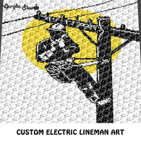 Custom Electric Lineman Tri Color Art crochet graphgan blanket pattern; c2c, cross stitch graph; pdf download; instant download