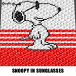 Vintage Snoopy Wearing Sunglasses Peanuts Comic Strip crochet graphgan blanket pattern; c2c, cross stitch; graph; pdf download; instant download