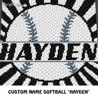 Custom Personalized Name Monogram Softball 'Hayden' crochet graphgan blanket pattern; graphgan pattern, c2c, cross stitch graph; pdf download; instant download