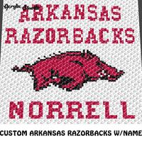 Custom Arkansas Razorbacks Logo Personalized With Name crochet graphgan blanket pattern; c2c, cross stitch graph; pdf download; instant download