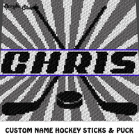 Custom Personalized Name Hockey Sticks and Puck crochet graphgan blanket pattern; graphgan pattern, c2c, cross stitch graph; pdf