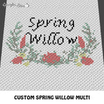 Custom Spring Willow Floral Multi-Color crochet cushion pattern; c2c, cross stitch graph; instant download