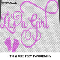 It's A Girl Pink Feet C2C, sc, TSS, crochet blanket pattern; afghan; graphgan pattern, cross stitch graph; pdf download; instant download