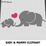 Baby Elephant and Mommy Heart crochet graphgan blanket pattern; c2c; single crochet; cross stitch; graph; pdf download; instant download