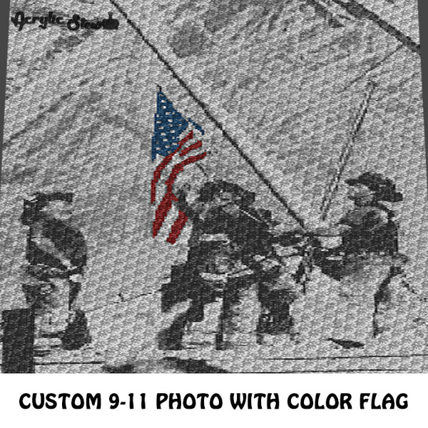 Custom 9-11 Iconic Photo with Color American Flag crochet blanket pattern; c2c, cross stitch graph; instant download