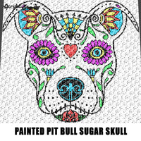 Painted Tattoo Pit Bull Dog Sugar Skull Color Art C2C crochet graphgan blanket pattern; afghan; graphgan pattern, cross stitch graph; pdf download; instant download