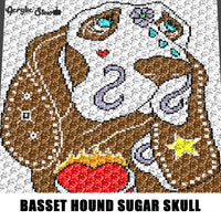Painted Basset Hound Dog Sugar Skull Color Art C2C crochet graphgan blanket pattern; afghan; graphgan pattern, cross stitch graph; pdf download; instant download