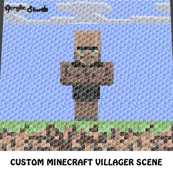 Custom Minecraft Villager Single Pixel Video Game Character and Landscape crochet graphgan blanket pattern; c2c, cross stitch graph; pdf download; instant download