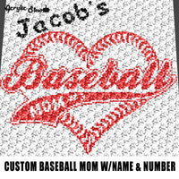 Custom Baseball Mom Baseball Heart With Personalized Name and Number crochet graphgan blanket pattern; c2c; single crochet; cross stitch; graph; pdf download; instant download
