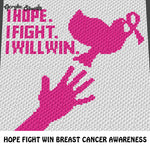 Fight Hope Win Breast Cancer Awareness crochet graphgan blanket pattern; c2c, cross stitch graph; instant download