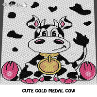 Adorable Gold Medal Cow with Pink Feet and Cow Spots Background crochet blanket pattern; c2c, cross stitch graph; instant download