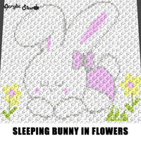 Sleeping White Bunny Rabbit In Flowers crochet graphgan blanket pattern; c2c, cross stitch graph; pdf download; instant download